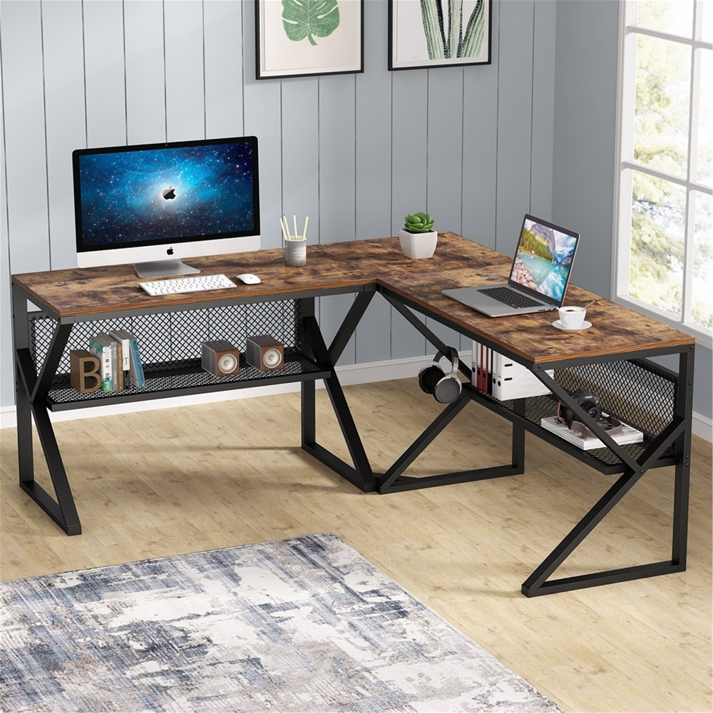 FARFARVIEW INC LShaped Computer Desk with Shelves dealepic